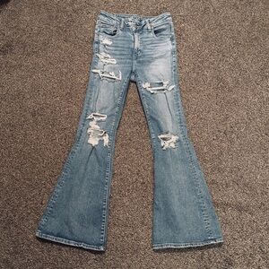 American Eagle Outfitters Light Blue Distressed Flare Jeans